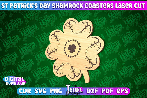 St. Patrick's Day Shamrock Coasters | Laser Cutting File | CNC File SVG The T Store Design 