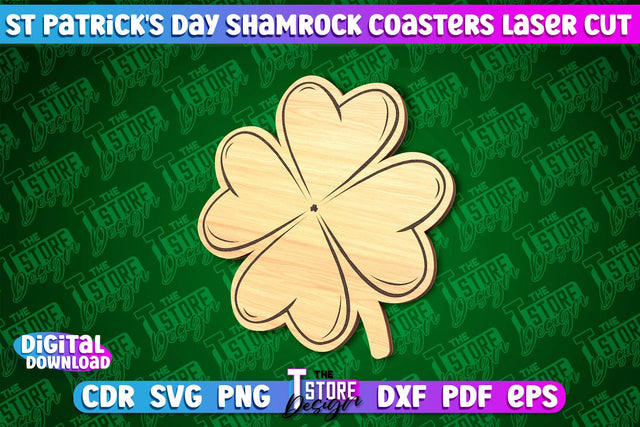 St. Patrick's Day Shamrock Coasters | Laser Cutting File | CNC File SVG The T Store Design 