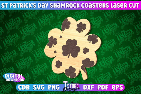 St. Patrick's Day Shamrock Coasters | Laser Cutting File | CNC File SVG The T Store Design 