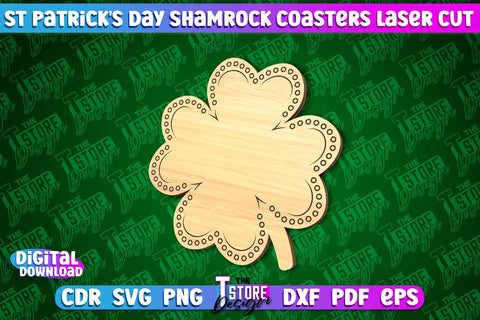 St. Patrick's Day Shamrock Coasters | Laser Cutting File | CNC File SVG The T Store Design 