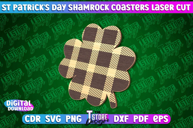 St. Patrick's Day Shamrock Coasters | Laser Cutting File | CNC File SVG The T Store Design 