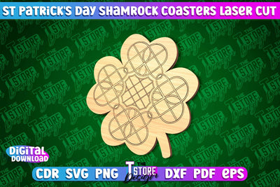 St. Patrick's Day Shamrock Coasters | Laser Cutting File | CNC File SVG The T Store Design 