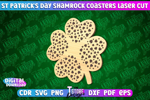 St. Patrick's Day Shamrock Coasters | Laser Cutting File | CNC File SVG The T Store Design 