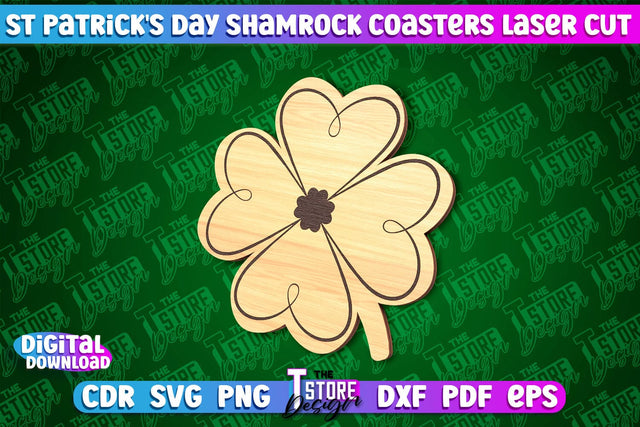 St. Patrick's Day Shamrock Coasters | Laser Cutting File | CNC File SVG The T Store Design 