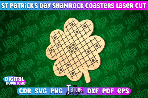 St. Patrick's Day Shamrock Coasters | Laser Cutting File | CNC File SVG The T Store Design 