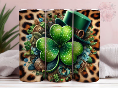 St. Patrick's Day Shamrock Leopard Tumbler Png, St. Patrick's Day Tumbler Png, Straight & Tapered Tumbler Wrap, Instant Digital Download Sublimation Li Zamperini 