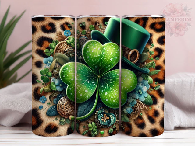St. Patrick's Day Shamrock Leopard Tumbler Png, St. Patrick's Day Tumbler Png, Straight & Tapered Tumbler Wrap, Instant Digital Download Sublimation Li Zamperini 