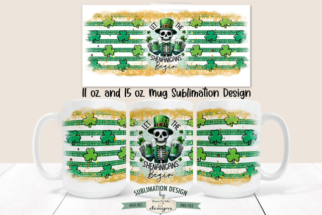 St. Patricks Day Shenanigan Mug Design - Green Beer Skeleton 11 and 15 oz. Mug Sublimation Sublimation Ewe-N-Me Designs 