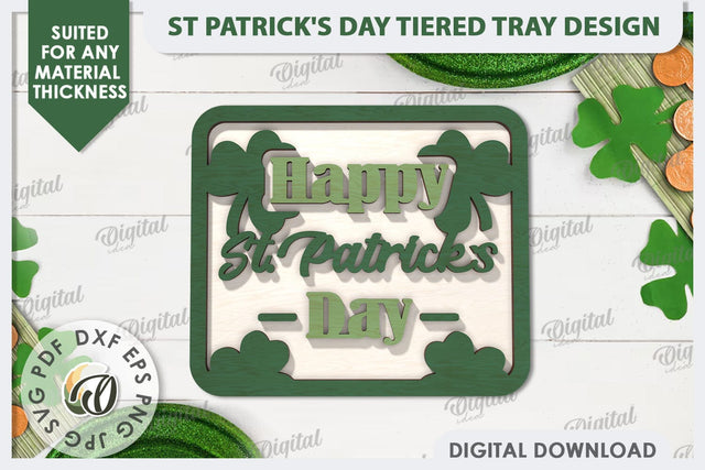 St Patrick's Day Sign Laser Cut. Lucky Charm Tiered Tray SVG SVG Evgenyia Guschina 