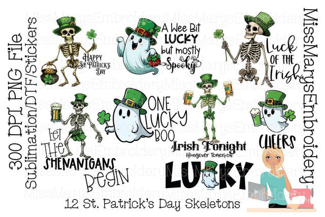 St. Patrick's Day Skeletons | St. Patrick's Day Ghosts | St. Patrick's Day Clipart | Skeletons & Ghosts for St. Patrick's Day Sublimation MissMarysEmbroidery 