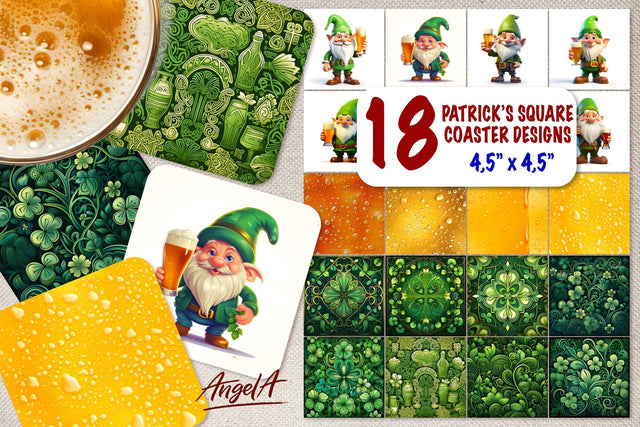 St Patricks day square coaster sublimation bundle / clover Sublimation Angelina Semenova 