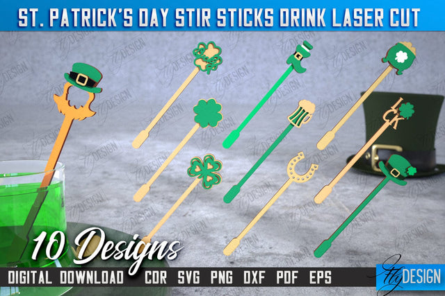 St Patrick's Day Sticks Stirring Drink Bundle | Drink Stirrers | Cocktail Stirrers | Drinks Markers | CNC Files SVG Fly Design 