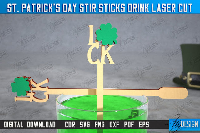 St Patrick's Day Sticks Stirring Drink | Drink Stirrers | Cocktail Stirrers | Drinks Markers | CNC File SVG Fly Design 