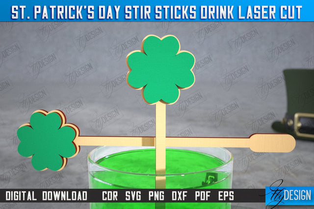 St Patrick's Day Sticks Stirring Drink | Drink Stirrers | Cocktail Stirrers | Drinks Markers | CNC File SVG Fly Design 