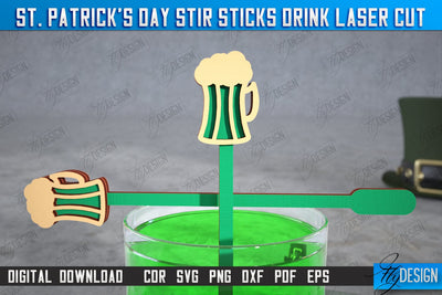 St Patrick's Day Sticks Stirring Drink | Drink Stirrers | Cocktail Stirrers | Drinks Markers | CNC File SVG Fly Design 