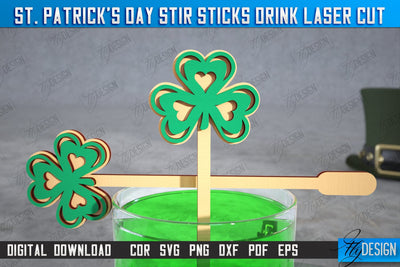 St Patrick's Day Sticks Stirring Drink | Drink Stirrers | Cocktail Stirrers | Drinks Markers | CNC File SVG Fly Design 