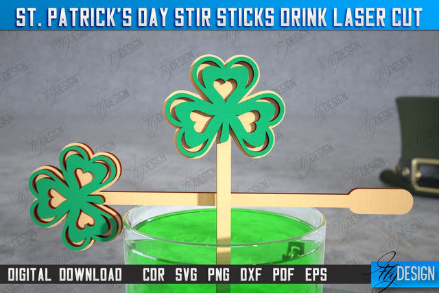St Patrick's Day Sticks Stirring Drink | Drink Stirrers | Cocktail Stirrers | Drinks Markers | CNC File SVG Fly Design 