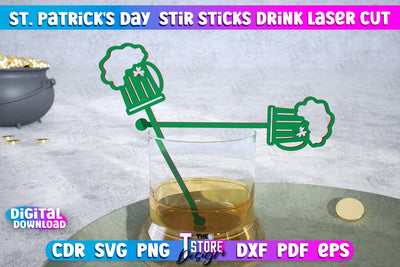 St Patrick's Day Sticks Stirring Drink | Drink Stirrers | Cocktail Stirrers | Drinks Markers | CNC File SVG The T Store Design 