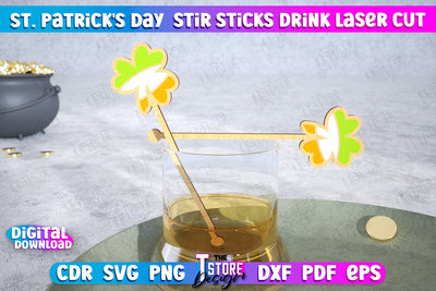 St Patrick's Day Sticks Stirring Drink | Drink Stirrers | Cocktail Stirrers | Drinks Markers | CNC File SVG The T Store Design 