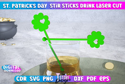 St Patrick's Day Sticks Stirring Drink | Drink Stirrers | Cocktail Stirrers | Drinks Markers | CNC File SVG The T Store Design 
