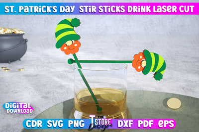 St Patrick's Day Sticks Stirring Drink | Drink Stirrers | Cocktail Stirrers | Drinks Markers | CNC File SVG The T Store Design 