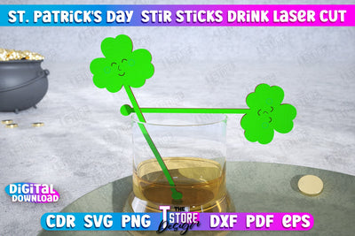 St Patrick's Day Sticks Stirring Drink | Drink Stirrers | Cocktail Stirrers | Drinks Markers | CNC File SVG The T Store Design 