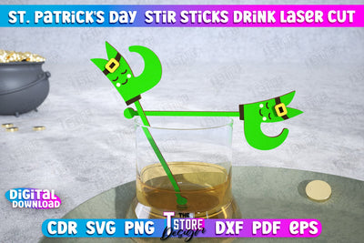St Patrick's Day Sticks Stirring Drink | Drink Stirrers | Cocktail Stirrers | Drinks Markers | CNC File SVG The T Store Design 