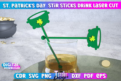 St Patrick's Day Sticks Stirring Drink | Drink Stirrers | Cocktail Stirrers | Drinks Markers | CNC File SVG The T Store Design 