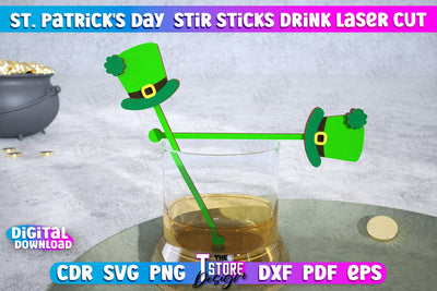 St Patrick's Day Sticks Stirring Drink | Drink Stirrers | Cocktail Stirrers | Drinks Markers | CNC File SVG The T Store Design 