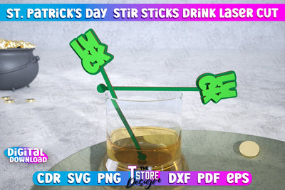 St Patrick's Day Sticks Stirring Drink | Drink Stirrers | Cocktail Stirrers | Drinks Markers | CNC File SVG The T Store Design 