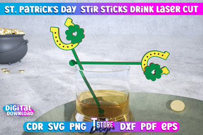 St Patrick's Day Sticks Stirring Drink | Drink Stirrers | Cocktail Stirrers | Drinks Markers | CNC File SVG The T Store Design 