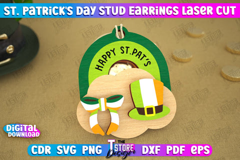 St Patrick's Day Stud Earrings Bundle | Shamrock | St Patrick's Signs | Accessories | CNC Files SVG The T Store Design 