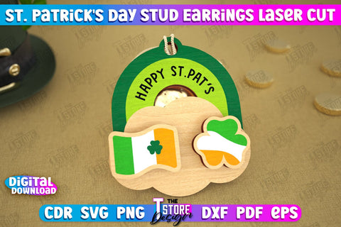 St Patrick's Day Stud Earrings Bundle | Shamrock | St Patrick's Signs | Accessories | CNC Files SVG The T Store Design 