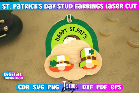 St Patrick's Day Stud Earrings Bundle | Shamrock | St Patrick's Signs | Accessories | CNC Files SVG The T Store Design 