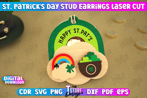 St Patrick's Day Stud Earrings Bundle | Shamrock | St Patrick's Signs | Accessories | CNC Files SVG The T Store Design 