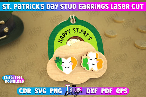 St Patrick's Day Stud Earrings Bundle | Shamrock | St Patrick's Signs | Accessories | CNC Files SVG The T Store Design 