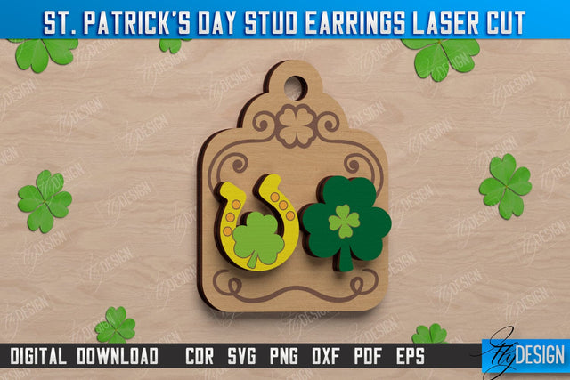 St Patrick's Day Stud Earrings | Shamrock | St Patrick's Signs | Accessories | CNC File SVG Fly Design 