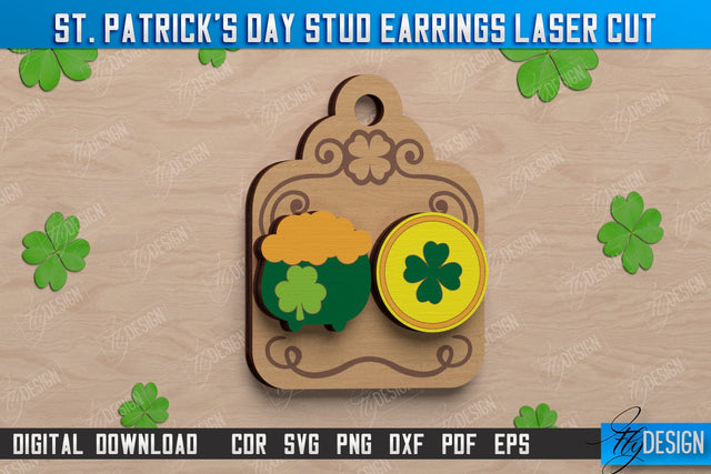 St Patrick's Day Stud Earrings | Shamrock | St Patrick's Signs | Accessories | CNC File SVG Fly Design 