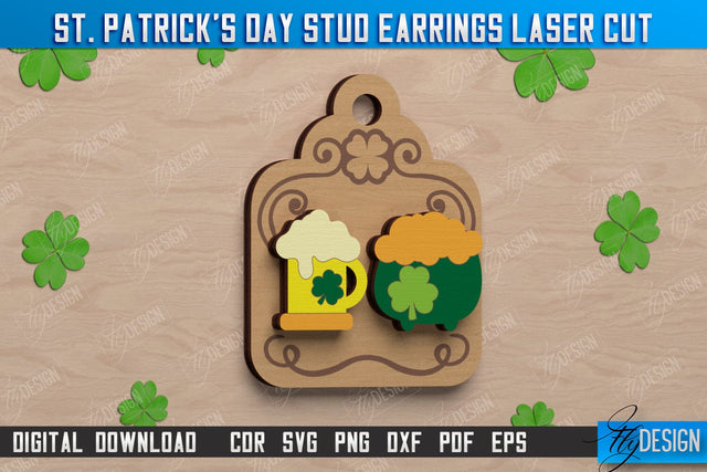 St Patrick's Day Stud Earrings | Shamrock | St Patrick's Signs | Accessories | CNC File SVG Fly Design 