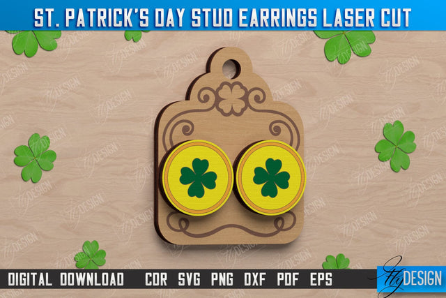 St Patrick's Day Stud Earrings | Shamrock | St Patrick's Signs | Accessories | CNC File SVG Fly Design 