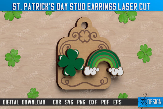 St Patrick's Day Stud Earrings | Shamrock | St Patrick's Signs | Accessories | CNC File SVG Fly Design 