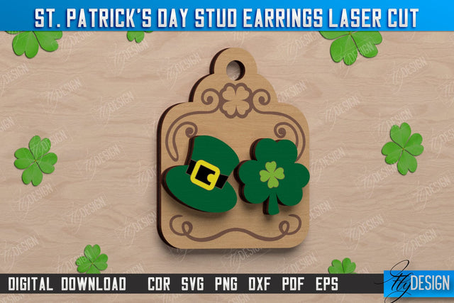 St Patrick's Day Stud Earrings | Shamrock | St Patrick's Signs | Accessories | CNC File SVG Fly Design 