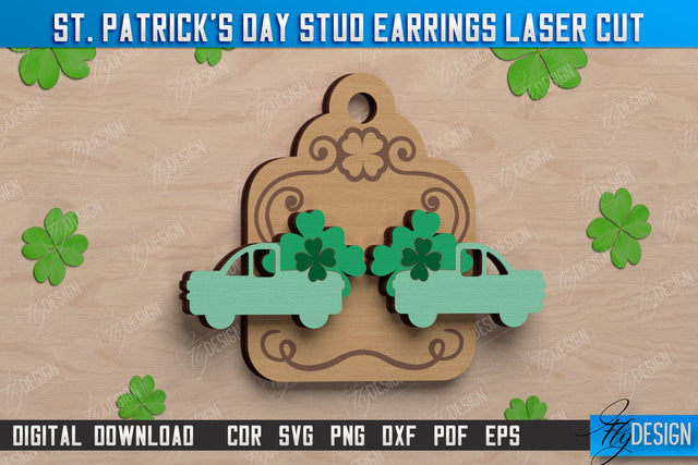 St Patrick's Day Stud Earrings | Shamrock | St Patrick's Signs | Accessories | CNC File SVG Fly Design 