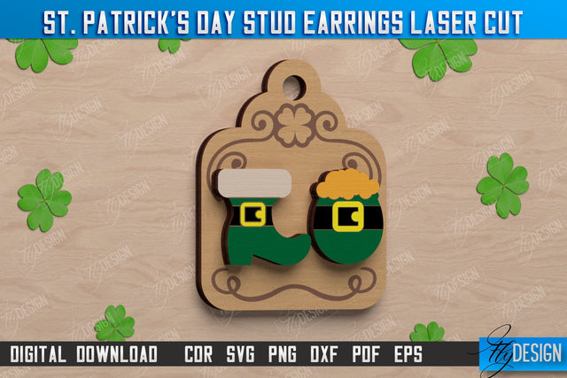 St Patrick's Day Stud Earrings | Shamrock | St Patrick's Signs | Accessories | CNC File SVG Fly Design 