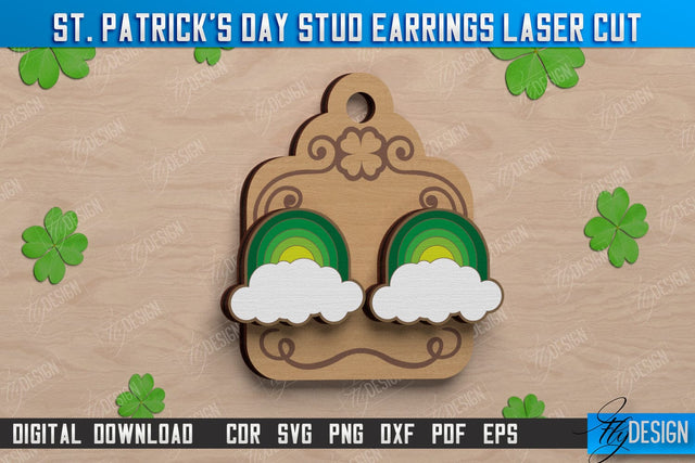 St Patrick's Day Stud Earrings | Shamrock | St Patrick's Signs | Accessories | CNC File SVG Fly Design 