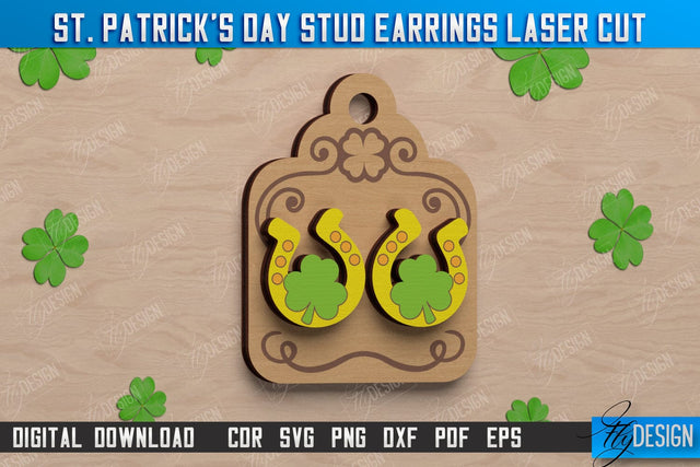 St Patrick's Day Stud Earrings | Shamrock | St Patrick's Signs | Accessories | CNC File SVG Fly Design 