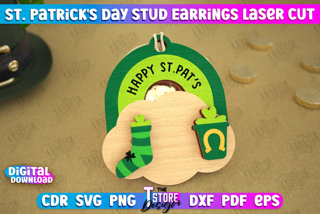 St Patrick's Day Stud Earrings | Shamrock | St Patrick's Signs | Accessories | CNC File SVG The T Store Design 