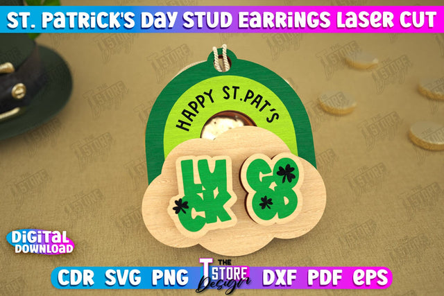 St Patrick's Day Stud Earrings | Shamrock | St Patrick's Signs | Accessories | CNC File SVG The T Store Design 