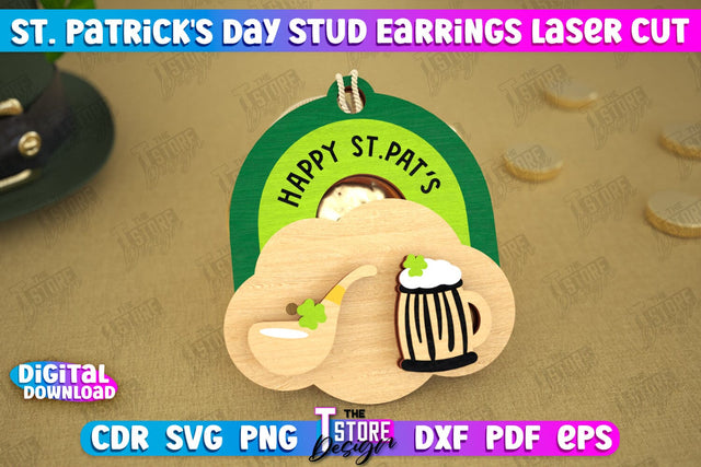 St Patrick's Day Stud Earrings | Shamrock | St Patrick's Signs | Accessories | CNC File SVG The T Store Design 