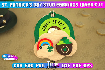 St Patrick's Day Stud Earrings | Shamrock | St Patrick's Signs | Accessories | CNC File SVG The T Store Design 